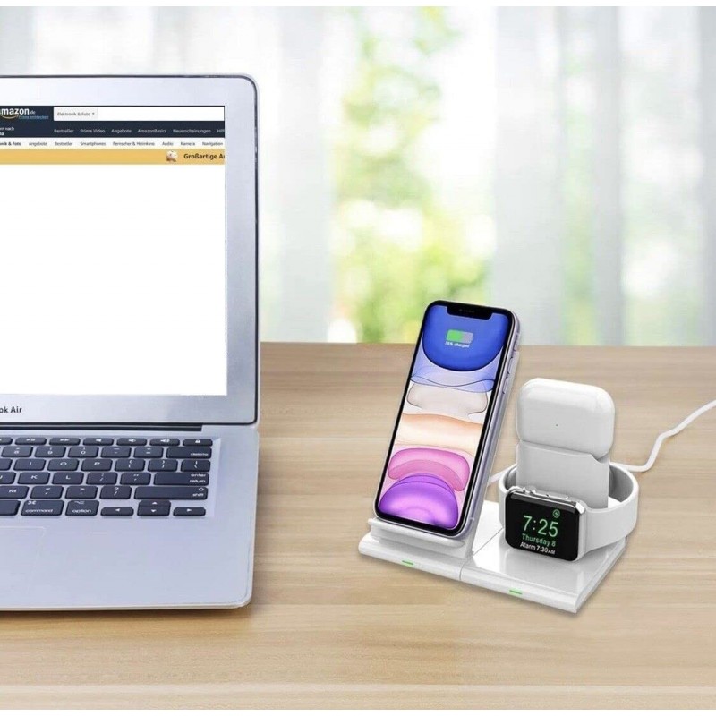 Unico Base Di Ricarica wireless caricabatterie QI 3In1per Apple Wat...