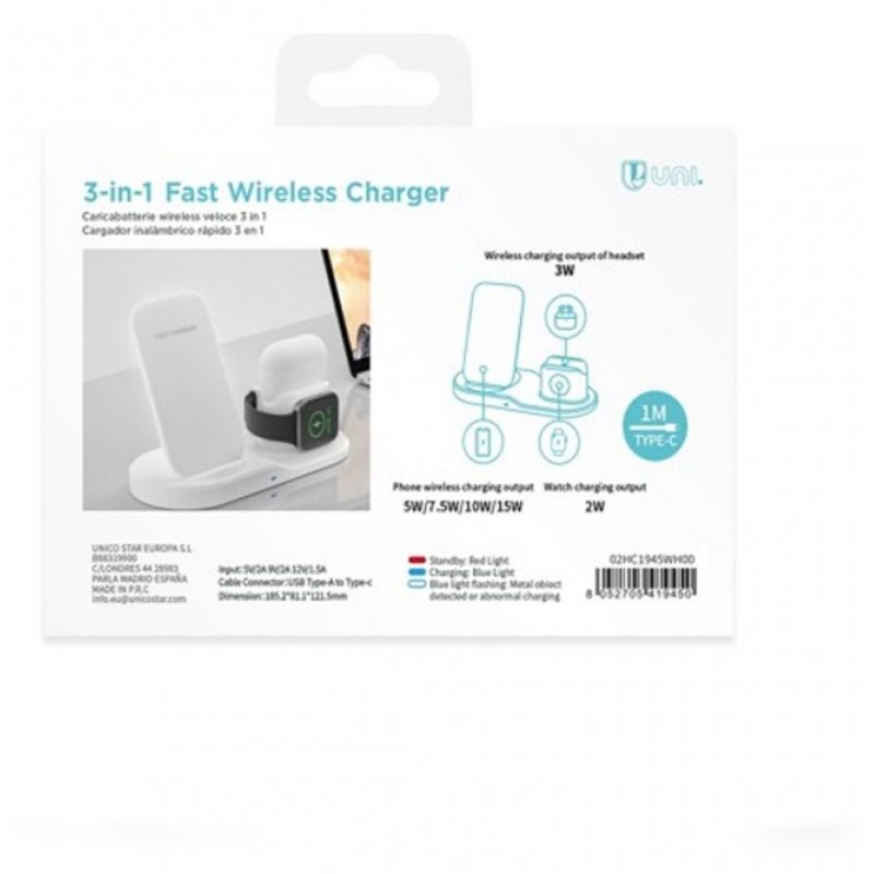 Unico Base Di Ricarica wireless caricabatterie QI 3In1per Apple Wat...