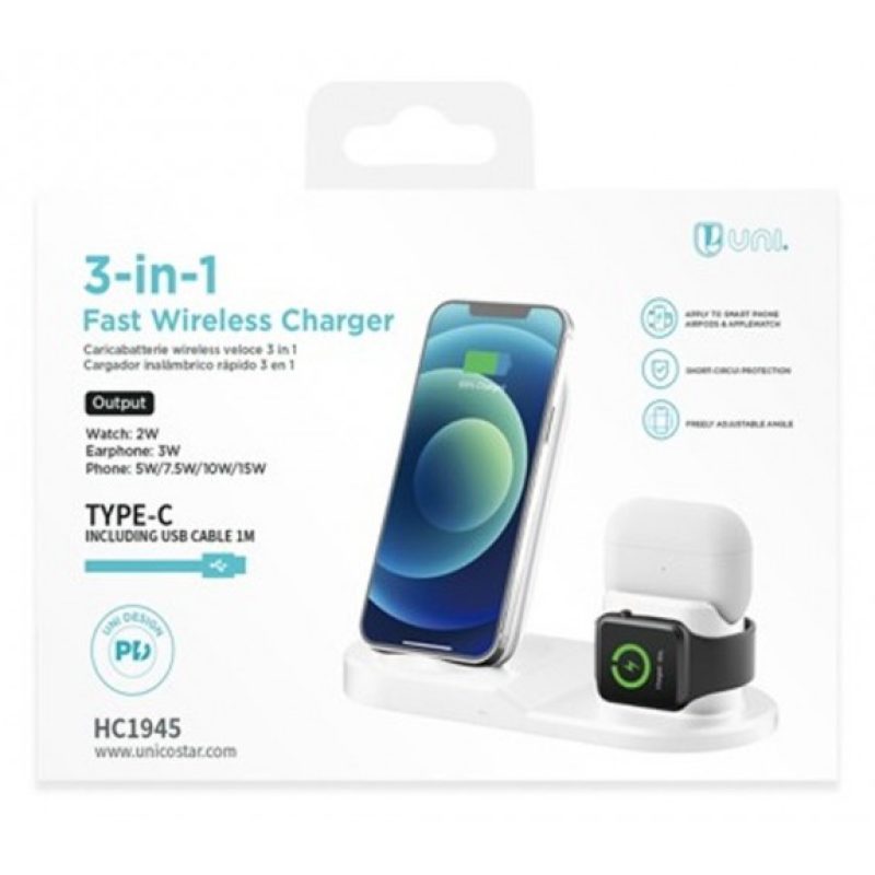 Unico Base Di Ricarica wireless caricabatterie QI 3In1per Apple Wat...