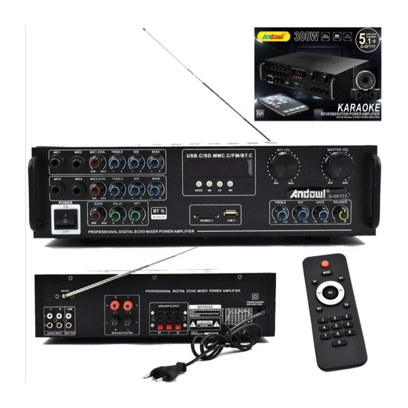 Amplificatore audio bluetooth stereo karaoke FM  HI-FI USB AUX SD 300W Q-GF777