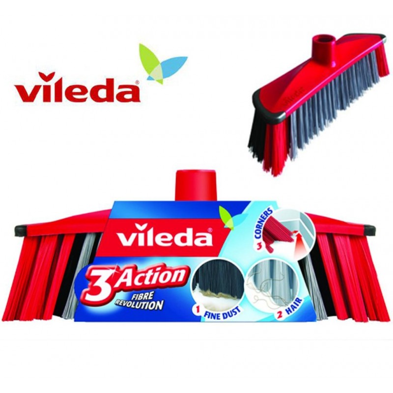 VILEDA scopa 3 ACTION per tutti i tipi di sporco per Interni 3 Diverse Setole
