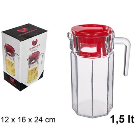 Brocca Caraffa in vetro sangria con tappo 1,5 litri trasparente per acqua vino