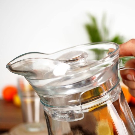 Brocca Caraffa in vetro per acqua vino sangria con tappo 1,5 litri trasparente