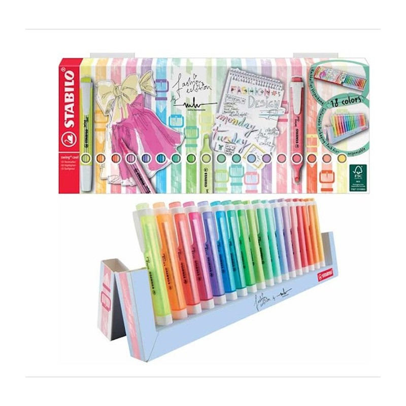 Stabilo Evidenziatore Swing Cool Desk Set 18 Colori Assortiti 8 Neon+10 Pastello