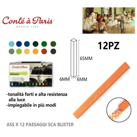 Conte a Paris set da 12 pastelli colori assortiti quadrati per artisti paesaggi