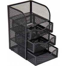 Organizer Da Scrivania in metallo portapenne Ufficio Cancelleria 3 cassetti nero