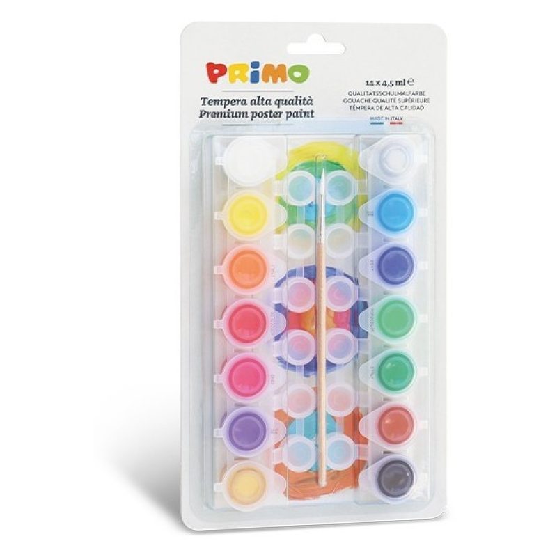Primo Kit set pittura disegno con tempere colorate 14 colori bambin...