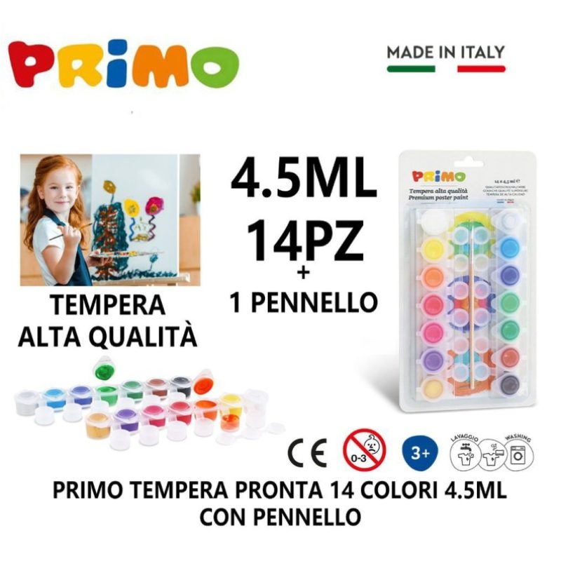 Primo Kit set pittura disegno con tempere colorate 14 colori bambin...