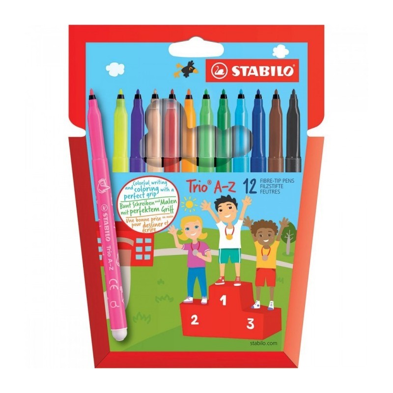 Pennarelli Stabilo Trio A-Z punta fine Confezione da 12 Colori assortiti bambini