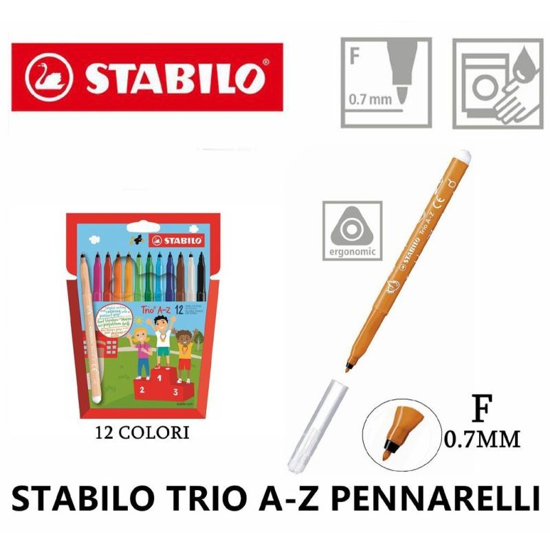 Stabilo Pennarelli Stabilo Trio A-Z punta fine Confezione da 12 Col...