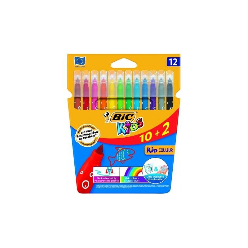 Pennarelli BIC 10+2 KIDS Pennarello super lavabile pastelli colori Punta media