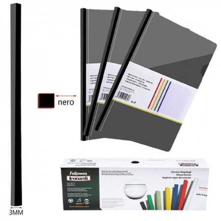 Fellowes Dorsini Rilegafogli, Diametro 3 Mm Confezione Da 50 Pezzi nero e bianco