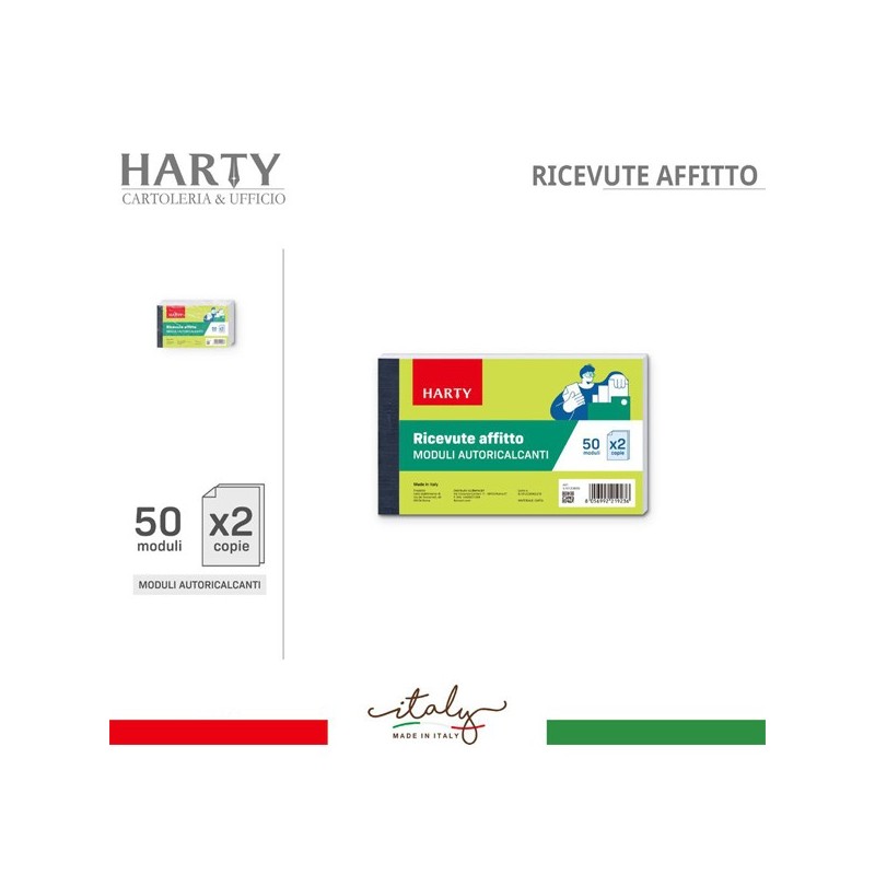 Harty 5x ricevute fatture affitto data ufficio duplice copia 50 mod...