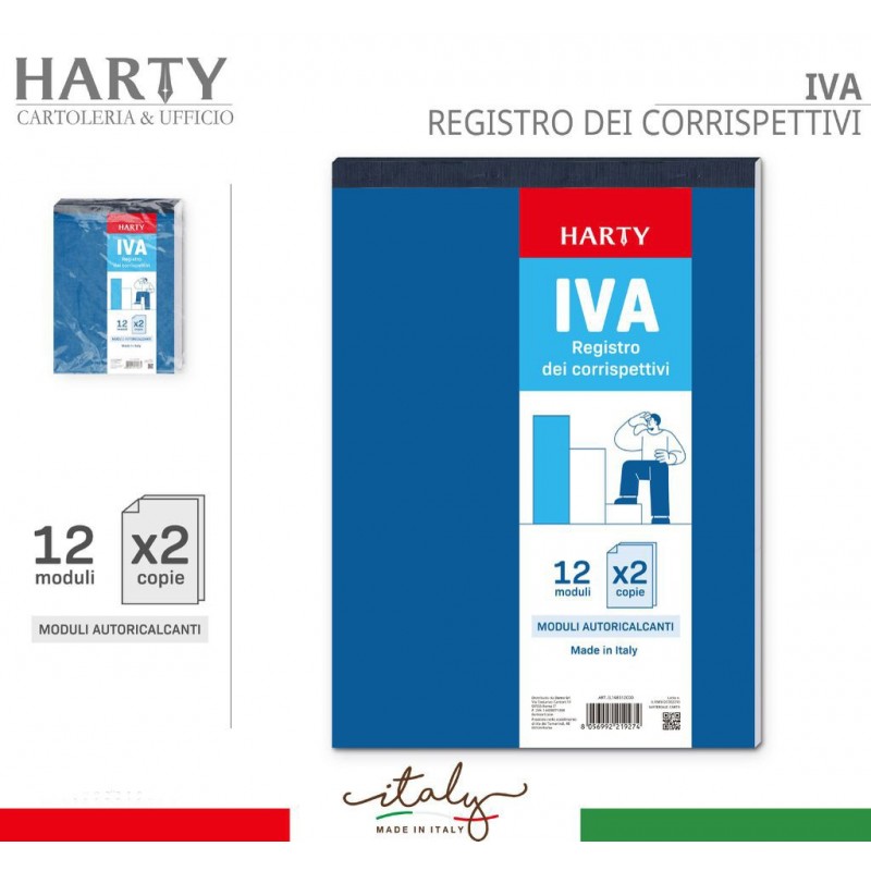 Harty 5x Registro Iva Corrispettivi 12x2 - Duplice Copia-Autoricalc...