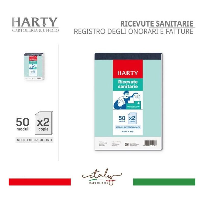 Harty 5x Blocchi Ricevute Sanitarie 50x2 Fogli Autoricalcanti Modul...