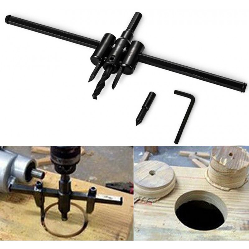Tondo Legno Cerchio Fresa Buco Sega Trapano Bit Taglio Lama Regolabile 30-250mm