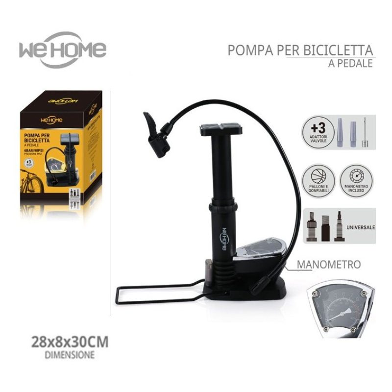 WeHome Mini Pompa a pedale con manometro gonfiaggio bicicletta pall...