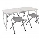 Tavolo Pieghevole Portatile a Valigetta 120x60cm 4 Sgabelli Campeggio Picnic