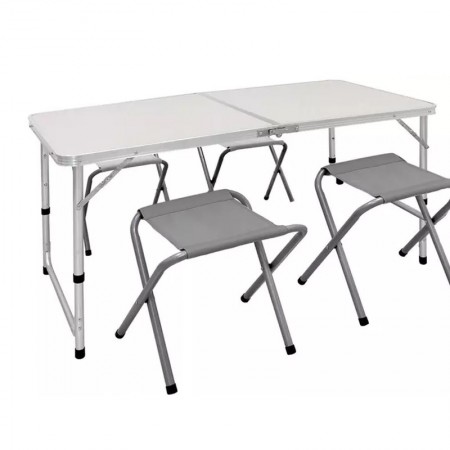 Tavolo Pieghevole Portatile a Valigetta 120x60cm 4 Sgabelli Campeggio Picnic