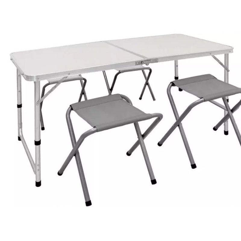 Generico Tavolo Pieghevole Portatile a Valigetta 120x60cm 4 Sgabell...
