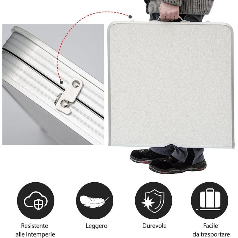 Generico Tavolo Pieghevole Portatile a Valigetta 120x60cm 4 Sgabell...