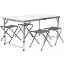 Tavolo Pieghevole Portatile a Valigetta 120x60cm 4 Sgabelli Campeggio Picnic