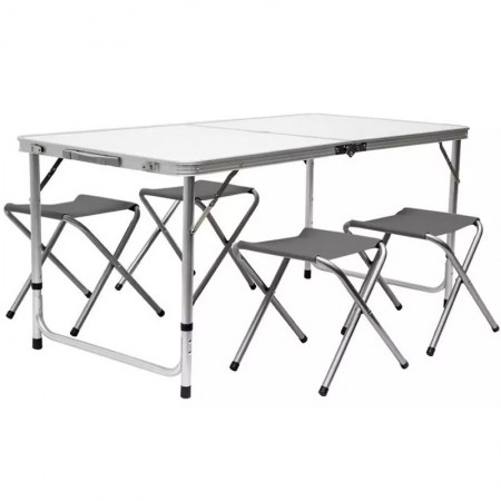 Tavolo Pieghevole Portatile a Valigetta 120x60cm 4 Sgabelli Campeggio Picnic