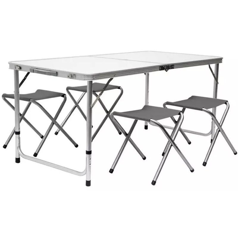 Generico Tavolo Pieghevole Portatile a Valigetta 120x60cm 4 Sgabell...