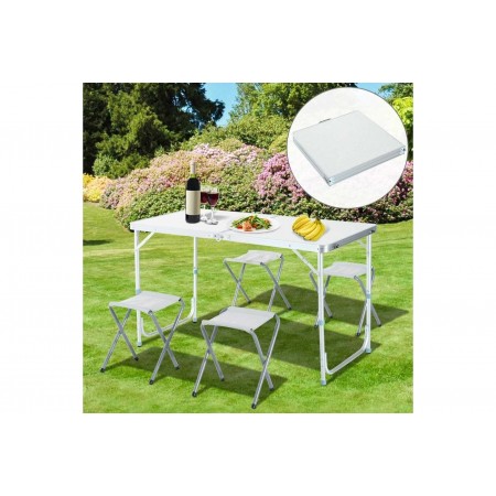 Tavolo Pieghevole Portatile a Valigetta 120x60cm 4 Sgabelli Campeggio Picnic