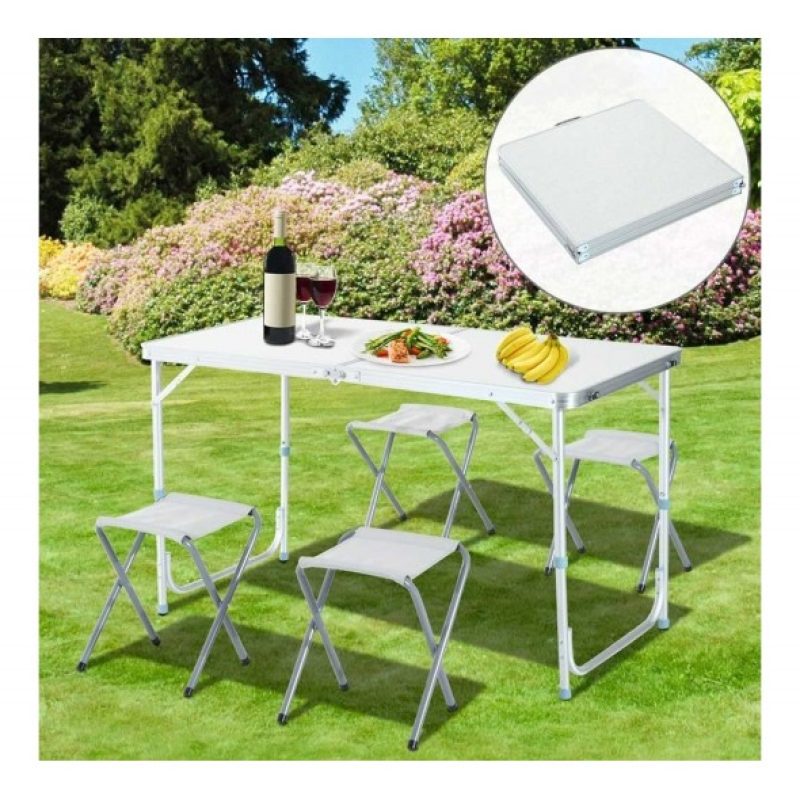 Generico Tavolo Pieghevole Portatile a Valigetta 120x60cm 4 Sgabell...