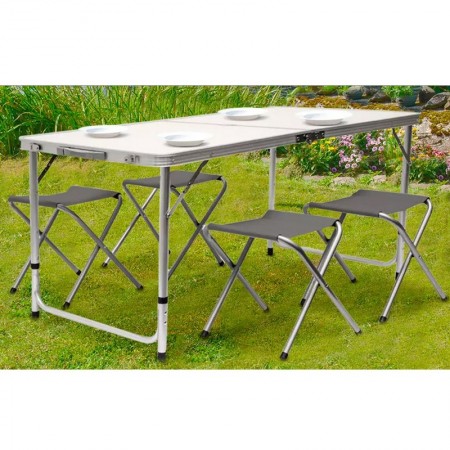 Tavolo Pieghevole Portatile a Valigetta 120x60cm 4 Sgabelli Campeggio Picnic