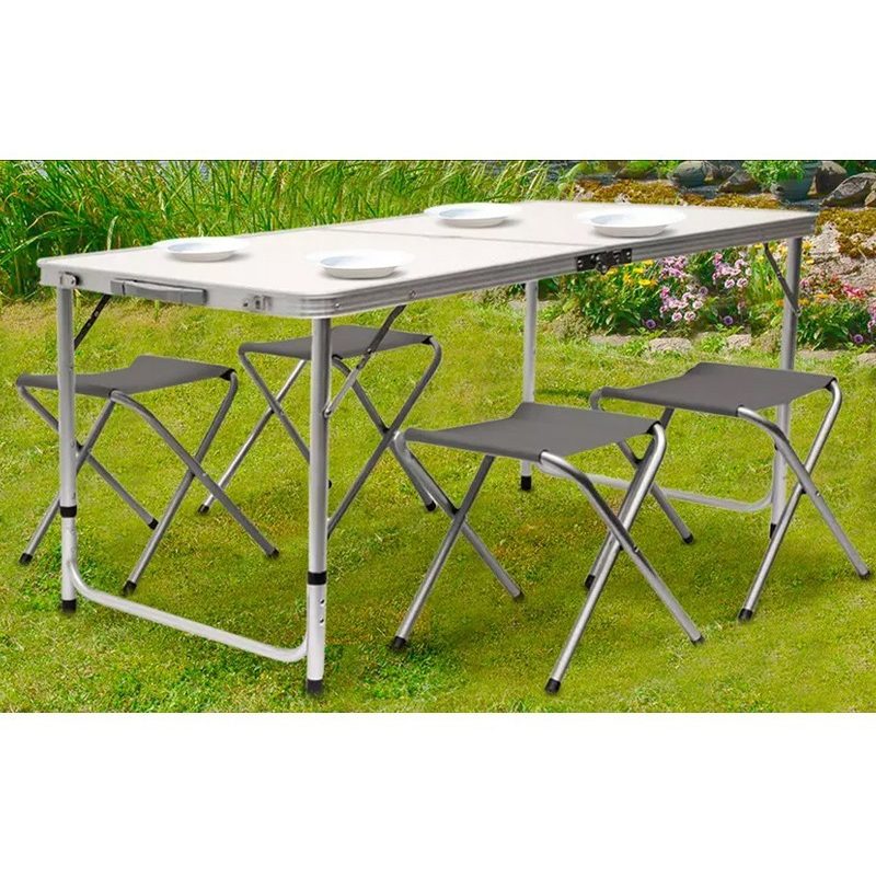 Generico Tavolo Pieghevole Portatile a Valigetta 120x60cm 4 Sgabell...