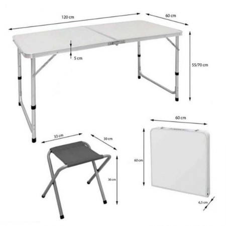 Tavolo Pieghevole Portatile a Valigetta 120x60cm 4 Sgabelli Campeggio Picnic