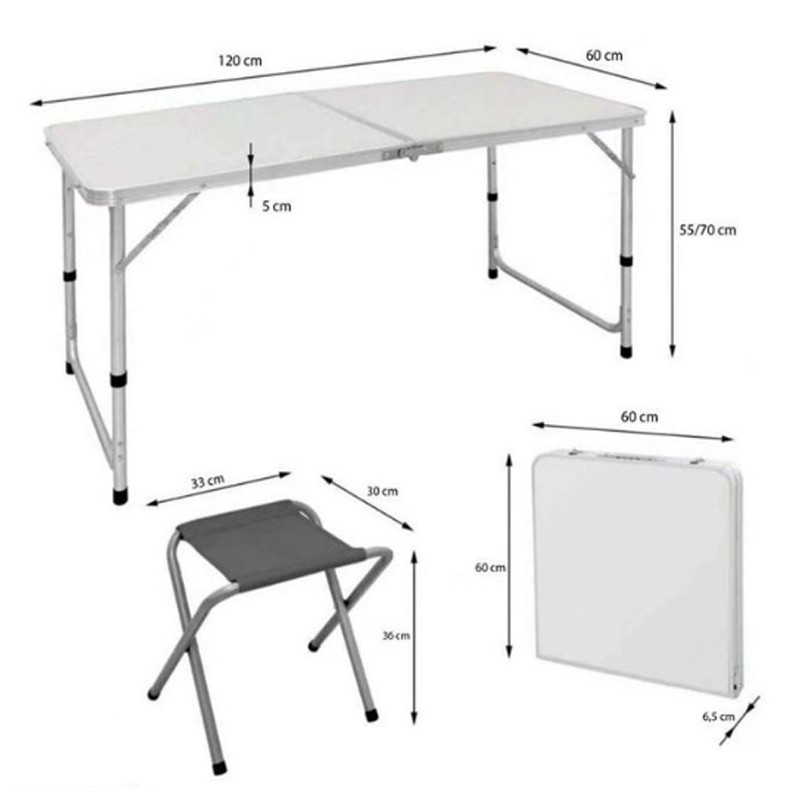 Generico Tavolo Pieghevole Portatile a Valigetta 120x60cm 4 Sgabell...