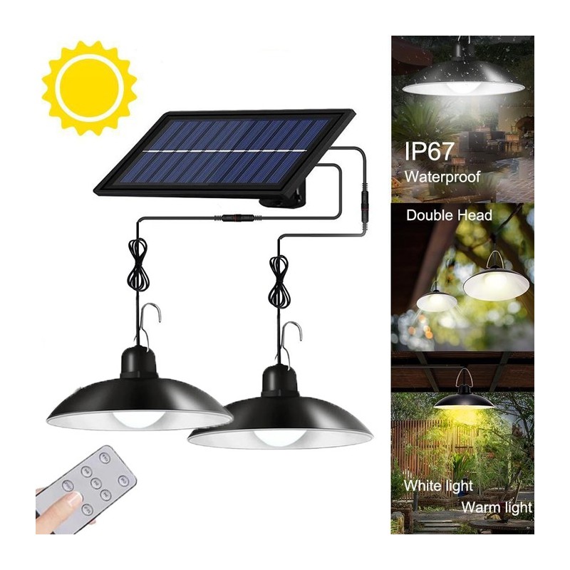2x Lampadario lampada pannello solare esterno sospensione telecomando campeggio