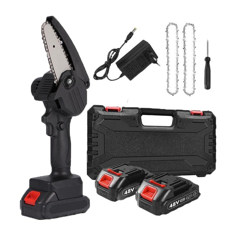 Mini Sega Elettrica 2 Catene e 2 batterie da 48V 1200W Potatura Taglio Rami