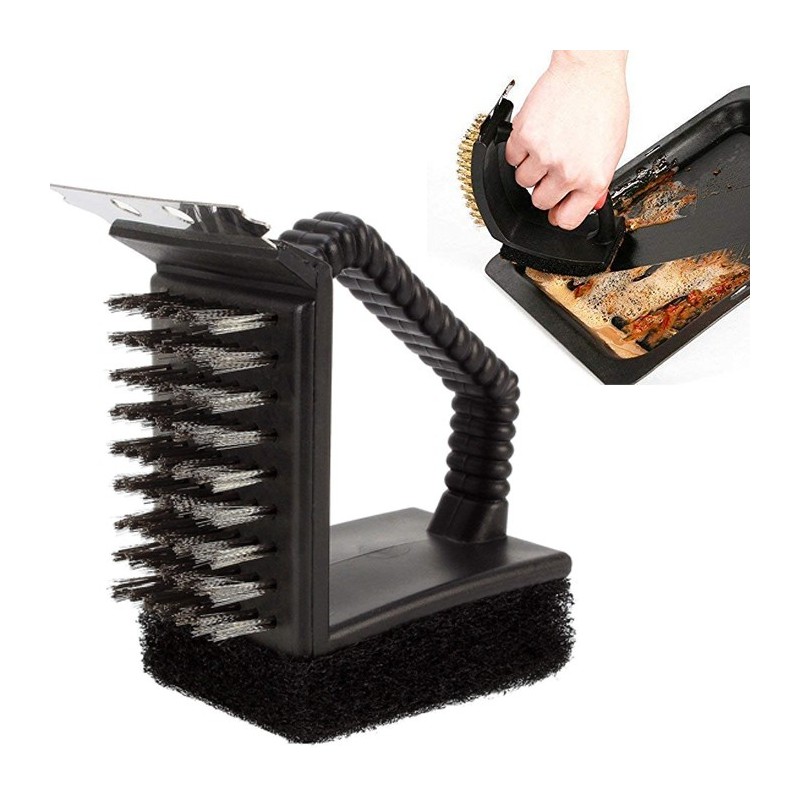 Spazzola Metallica Pulizia Barbecue Griglia forni Bbq Con Raschietto spugna
