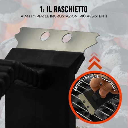 Spazzola Metallica Pulizia Barbecue Griglia forni Bbq Con Raschietto spugna