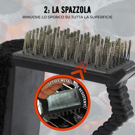 Spazzola Metallica Pulizia Barbecue Griglia forni Bbq Con Raschietto spugna