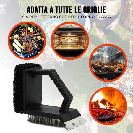 Spazzola Metallica Pulizia Barbecue Griglia forni Bbq Con Raschietto spugna