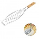 Griglia per Pesce Barbecue Graticola in acciaio manico legno Accessori 11x31cm