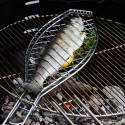 Griglia per Pesce Barbecue Graticola in acciaio manico legno Accessori 11x31cm