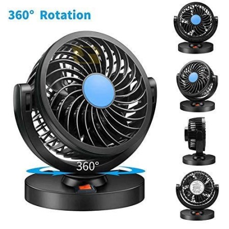 Ventilatore per Auto 12V portatile viaggio regolabile 360° Presa Accendisigari