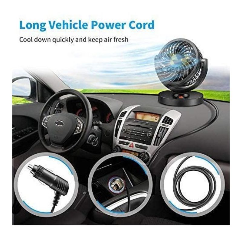 Ventilatore per Auto 12V portatile viaggio regolabile 360° Presa Ac...