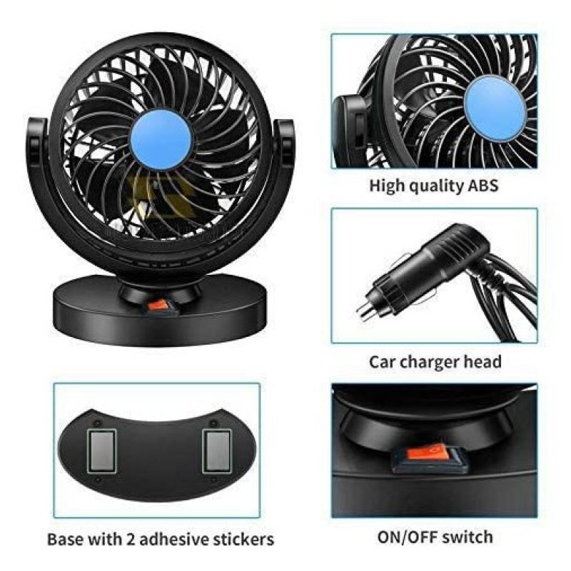 Ventilatore per Auto 12V portatile viaggio regolabile 360° Presa Ac...