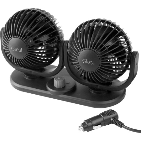 Ventilatore doppia testa Auto 12V viaggio regolabile 360° ruotabile aria fresca