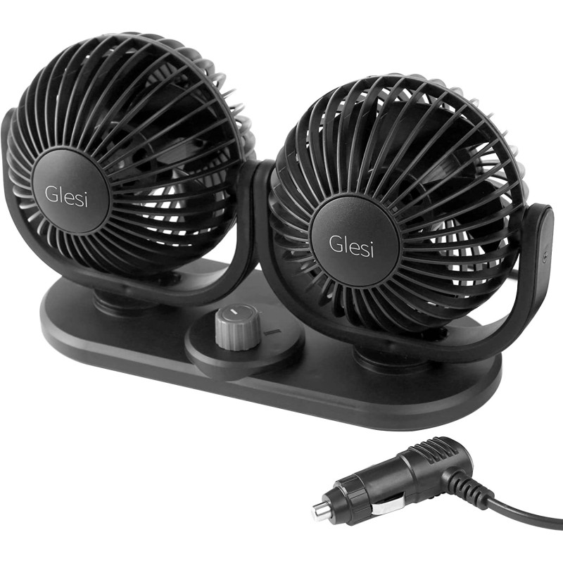 Ventilatore doppia testa Auto 12V viaggio regolabile 360° ruotabile aria fresca