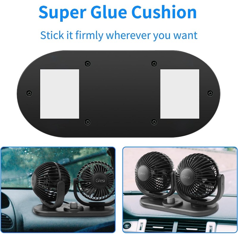 Ventilatore doppia testa Auto 12V viaggio regolabile 360° ruotabile...