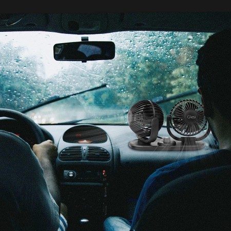 Ventilatore doppia testa Auto 12V viaggio regolabile 360° ruotabile aria fresca
