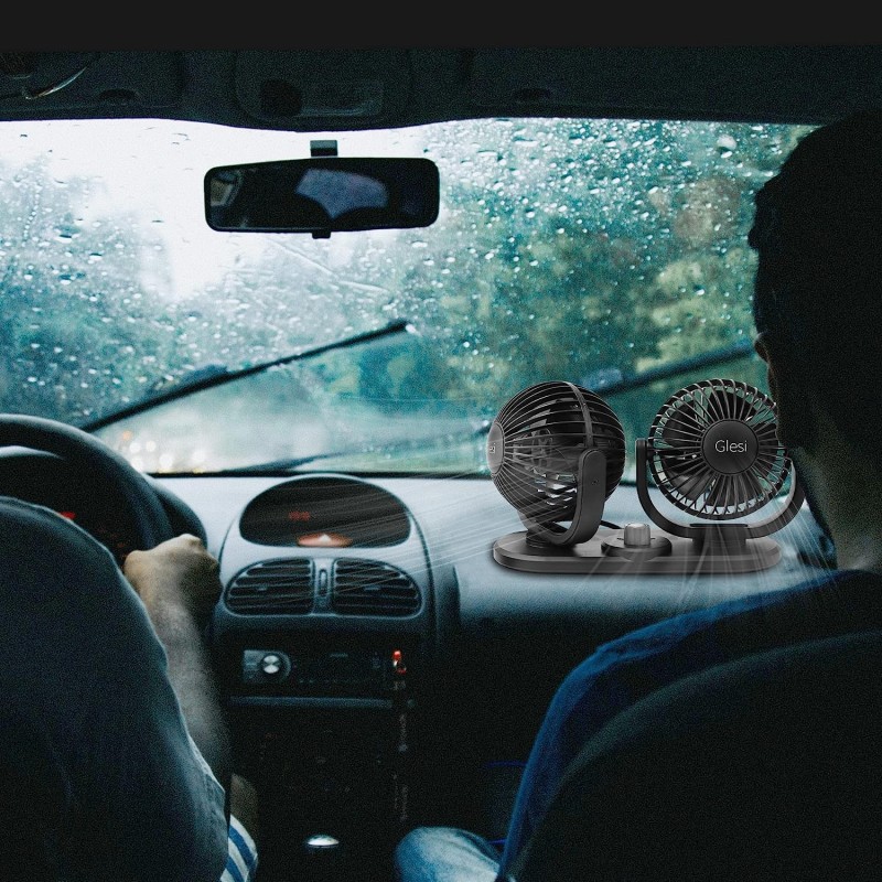 Ventilatore doppia testa Auto 12V viaggio regolabile 360° ruotabile...